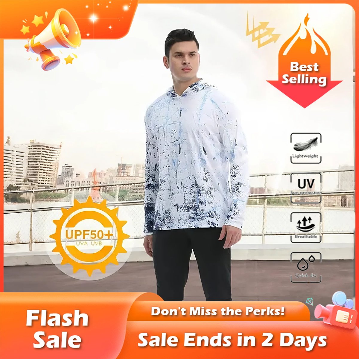 🏆Flash Sale⚡ 50K+ SOLD! Almost Gone-💥🔥Men's UPF 50+ Hooded Sun Protection Fishing Sauna Shirts,Best Gifts