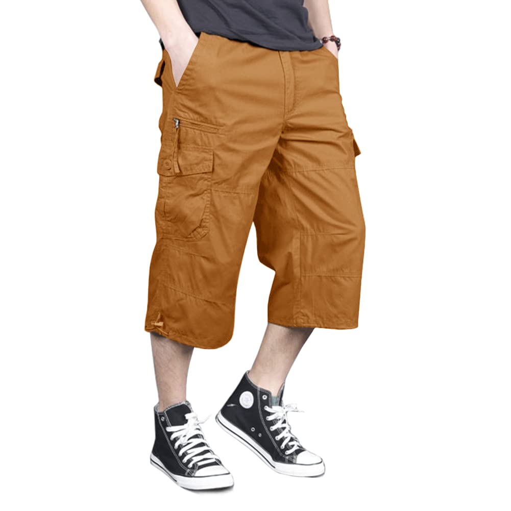 Men's Capri Long Elastic Cargo Shorts