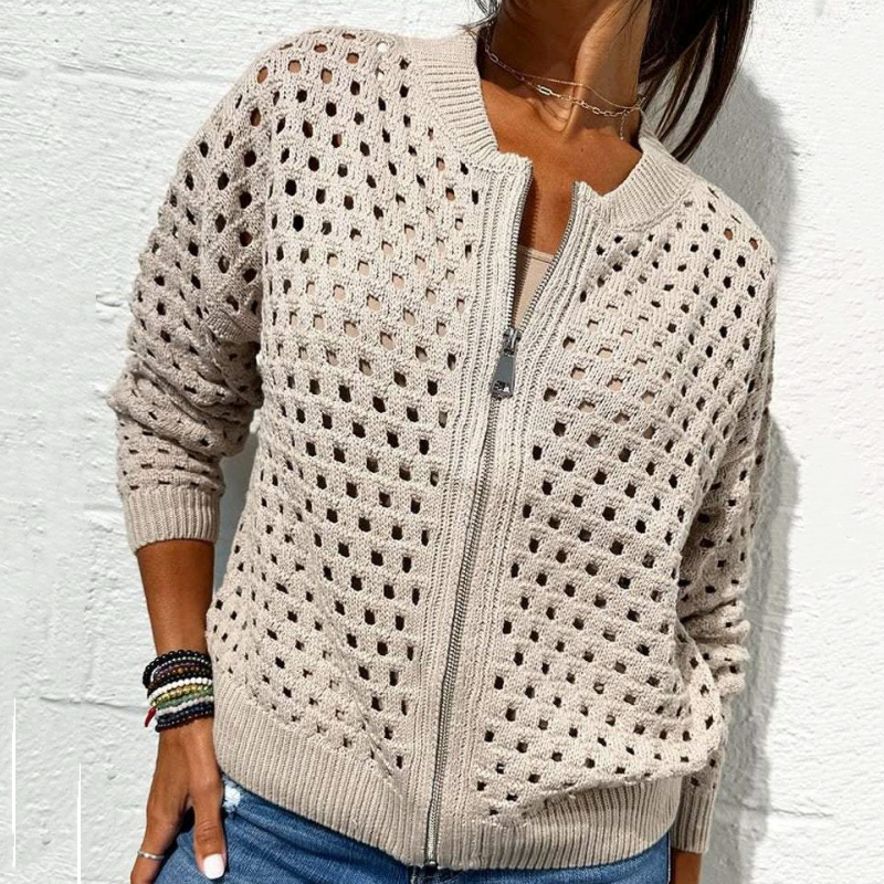 Women's casual hollow knitwearzipper jacket