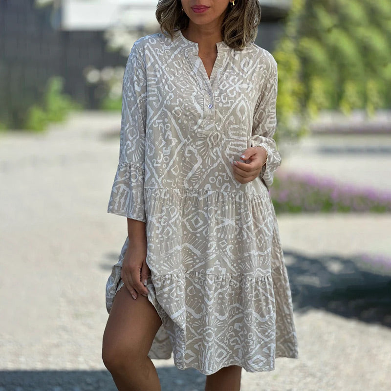 Casual Loose Printed V-Neck Flowy Dress