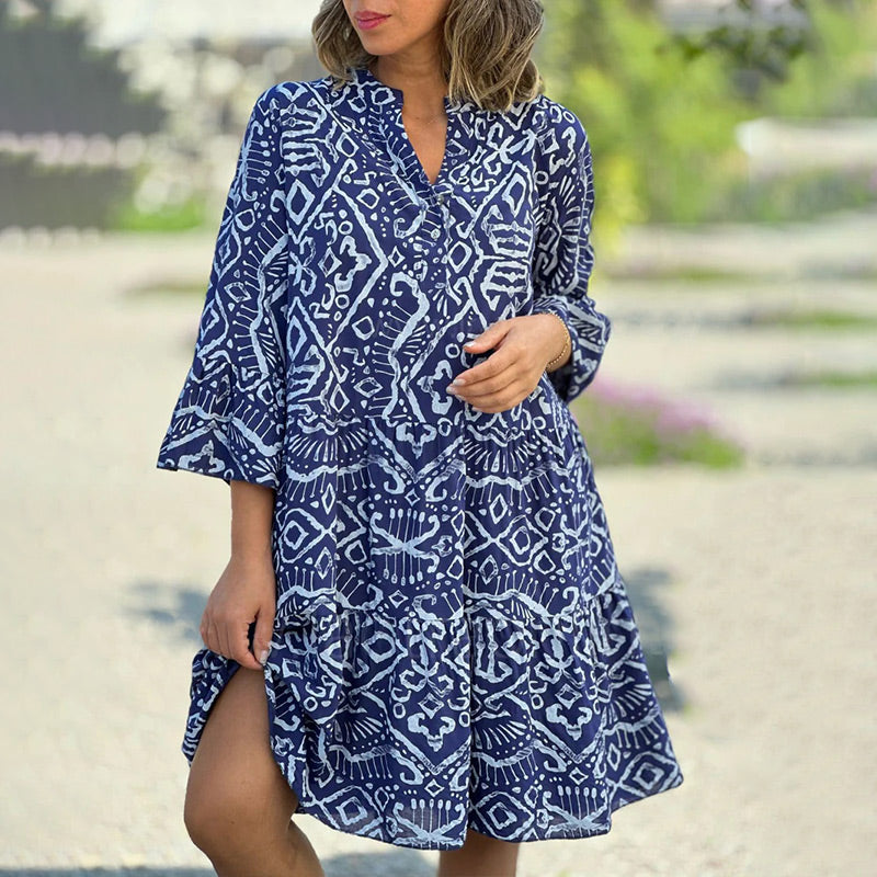 Casual Loose Printed V-Neck Flowy Dress
