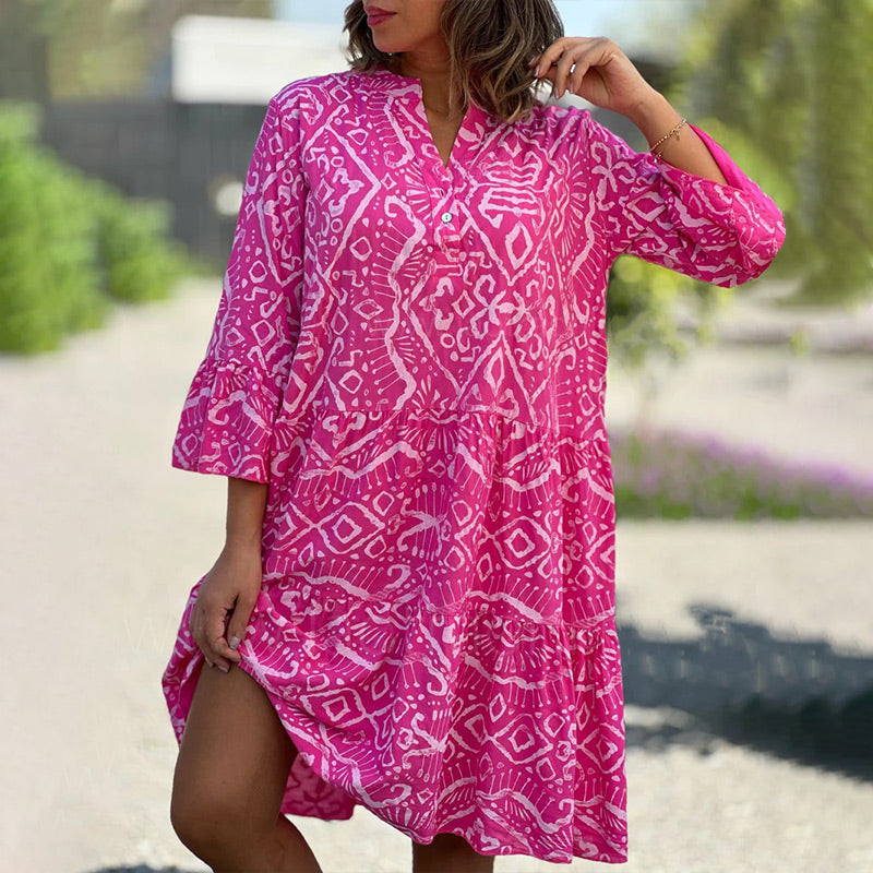 Casual Loose Printed V-Neck Flowy Dress